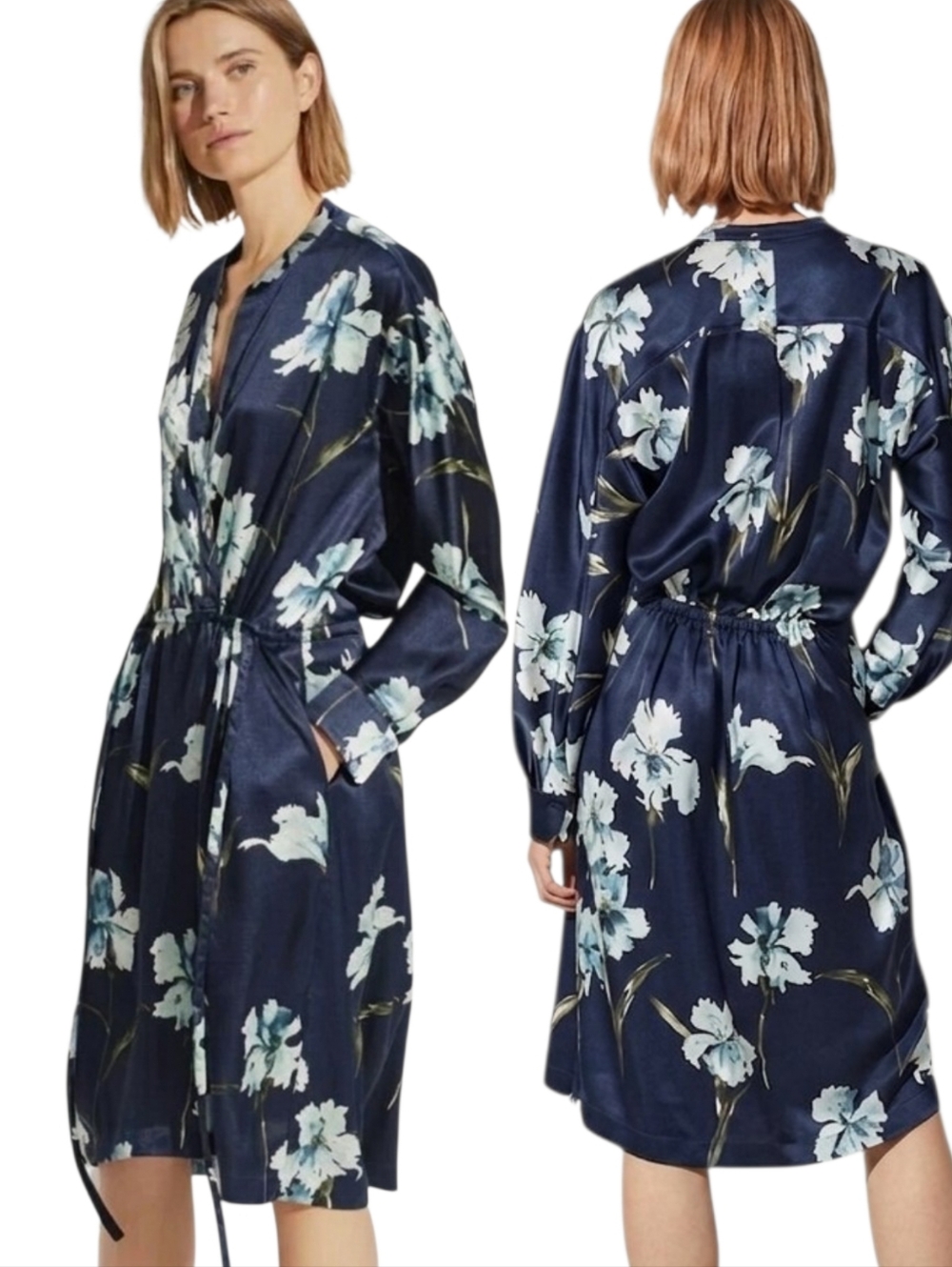 VINCE Satin Iris Print Blouson Dress - Size S
